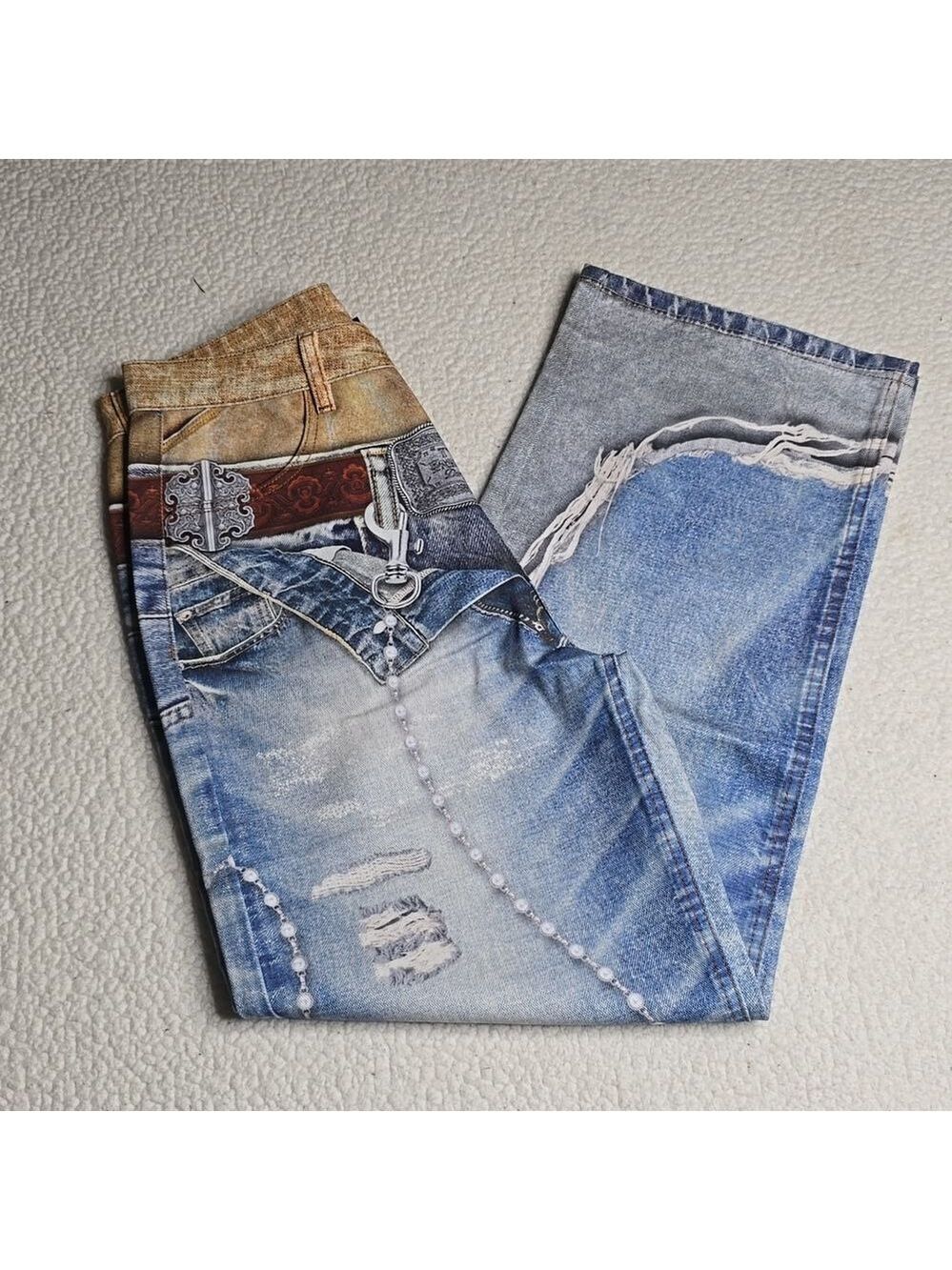 3169 NWT YADcrew丨3D Waistband Print Loose Fit Denim Jeans Sz Small - Picture 3 of 14